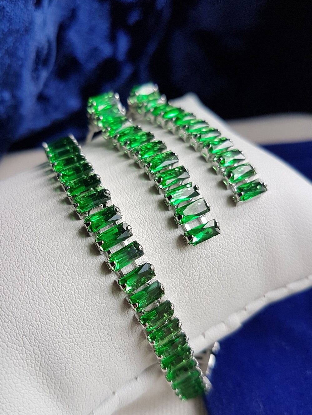 Swarovski Elements Gold Emerald Green Emerald-cut Baguette Tennis Earrings NEW